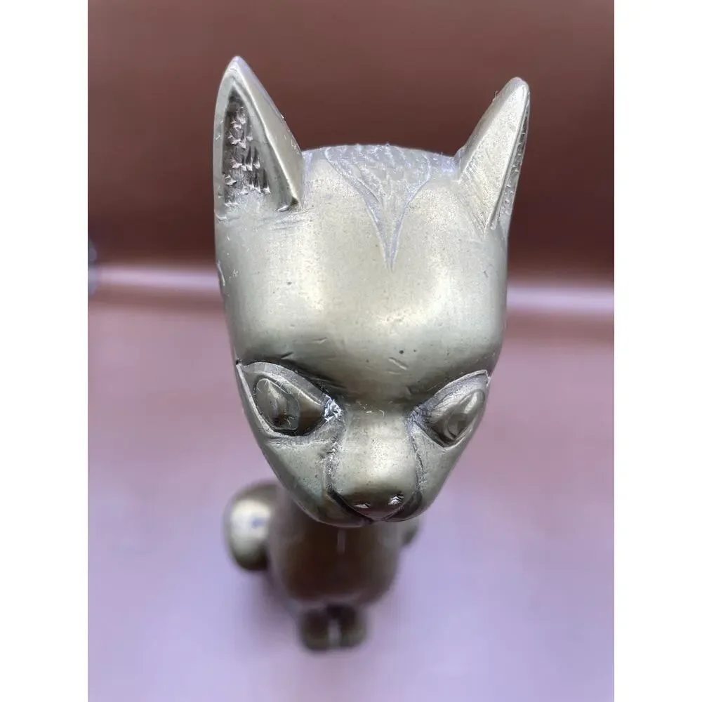 Vintage Solid Brass Long Neck Sitting Cat Figurine 9.5